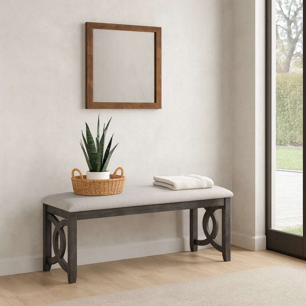 Gary 46 Inch Wood Bench, Fabric Seat, Ebony Brown - BM272090