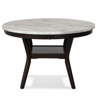 Kate 47 Inch Round Dining Table with Faux Marble Top, White and Brown - BM272103
