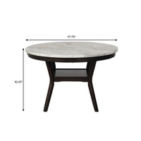 Kate 47 Inch Round Dining Table with Faux Marble Top, White and Brown - BM272103