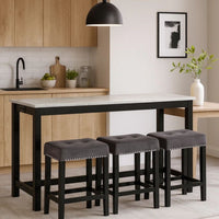 Kate 60 Inch 4 Piece Bar Table Set with Upholstered Stools, Gray - BM272115