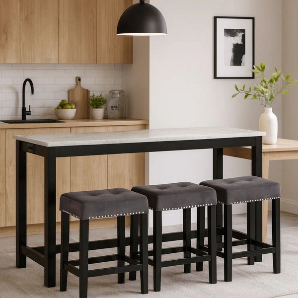 Kate 60 Inch 4 Piece Bar Table Set with Upholstered Stools, Gray - BM272115