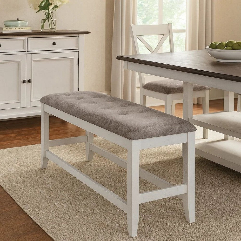 Jay 54 Inch Fabric Upholstered Counter Height Bench, White - BM272121