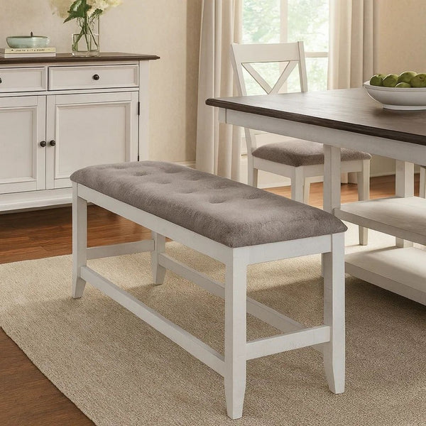 Jay 54 Inch Fabric Upholstered Counter Height Bench, White - BM272121