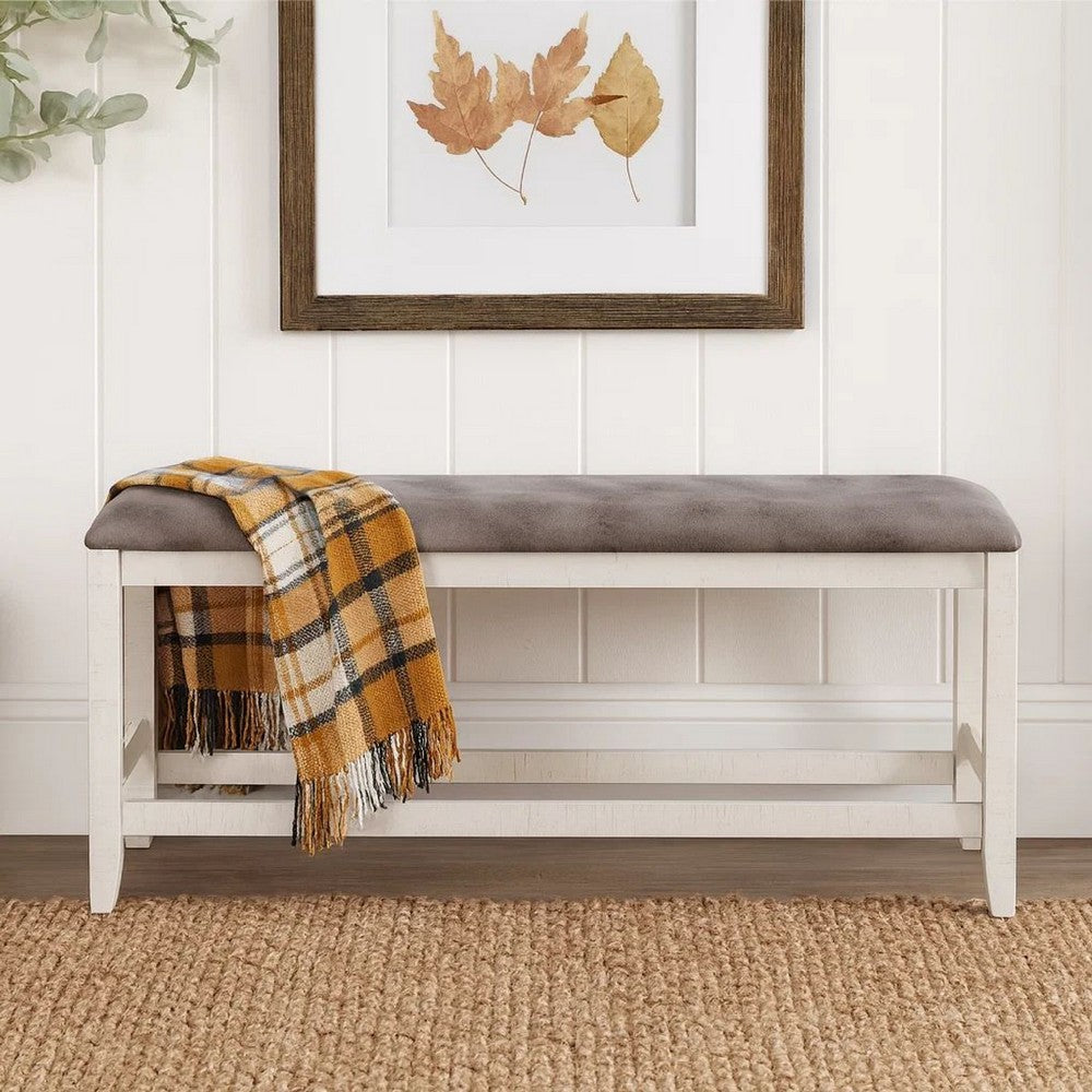 Jay 54 Inch Fabric Upholstered Counter Height Bench, White - BM272121