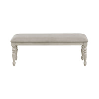 Katherine 48 Inch Bench with Fabric Seat and Turned Legs, White - BM272124