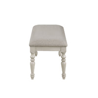 Katherine 48 Inch Bench with Fabric Seat and Turned Legs, White - BM272124