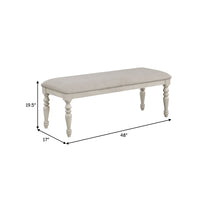 Katherine 48 Inch Bench with Fabric Seat and Turned Legs, White - BM272124