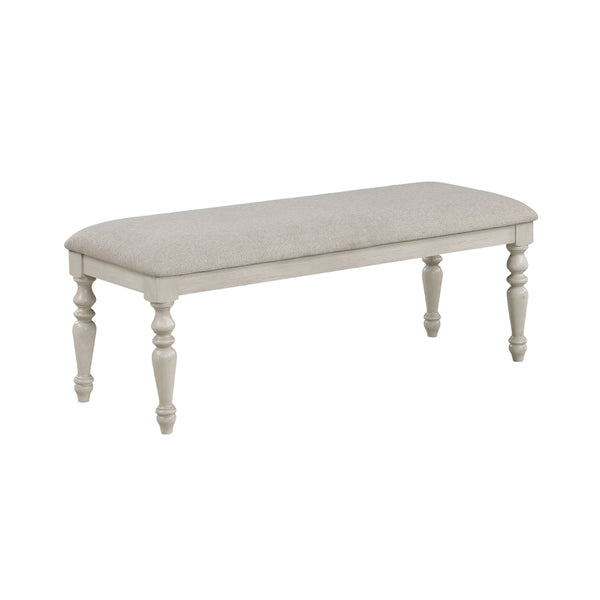 Katherine 48 Inch Bench with Fabric Seat and Turned Legs, White - BM272124