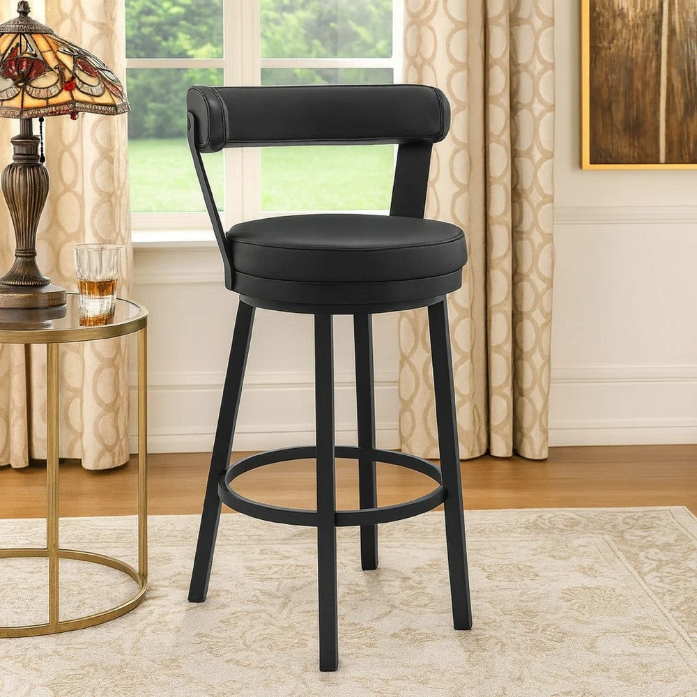 26 Inch Vegan Faux Leather Round Swivel Counter Stool, Black - BM272176