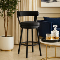 26 Inch Vegan Faux Leather Round Swivel Counter Stool, Black - BM272176