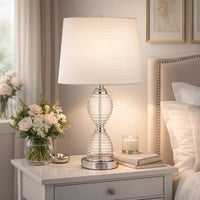 23 Inch Hourglass Ribbed Glass Base Table Lamp, Dimmer, Clear - BM272213