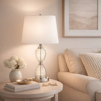 23 Inch Hourglass Ribbed Glass Base Table Lamp, Dimmer, Clear - BM272213