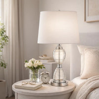 23 Inch Hourglass Ribbed Glass Base Table Lamp, Dimmer, Clear - BM272213