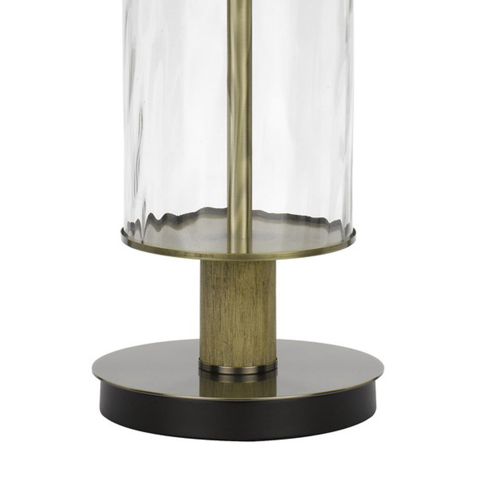 42 Inch Clear Glass Table Lamp with Dimmer and Oak Wood Accent - BM272228