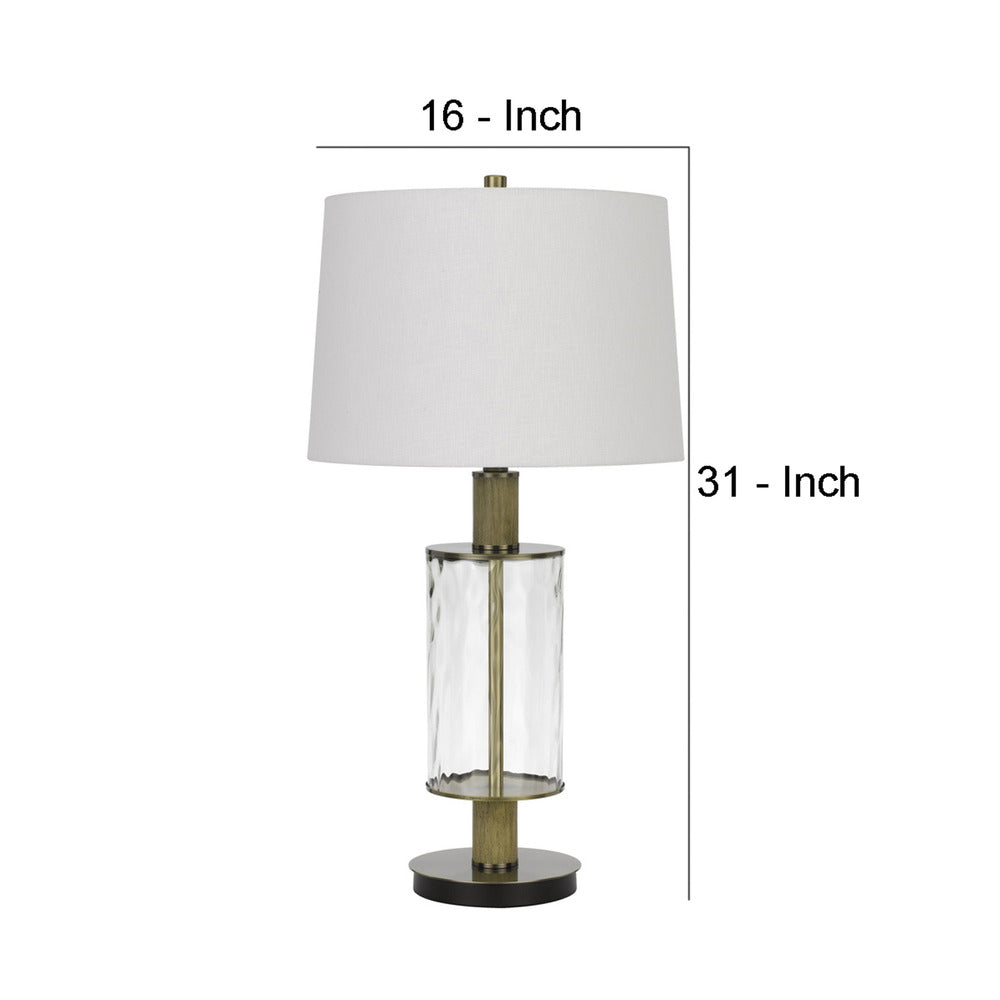 42 Inch Clear Glass Table Lamp with Dimmer and Oak Wood Accent - BM272228