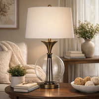 46 Inch Metal And Glass Globe Table Lamp, Dimmer, Brass Finish - BM272230