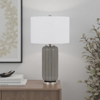 29 Inch Ceramic Curved Table Lamp with Stripes, Dimmer, Gray - BM272340