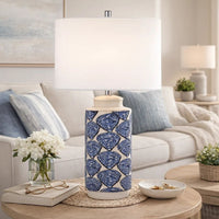 27 Inch Coastal Ceramic Table Lamp, Dimmer, Sea Shells, Blue - BM272350