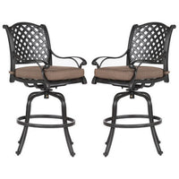 49 Inch Zoe Swivel Outdoor Bar Stool, Set of 2, Black and Brown - BM272439