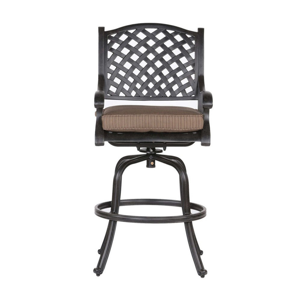 49 Inch Zoe Swivel Outdoor Bar Stool, Set of 2, Black and Brown - BM272439