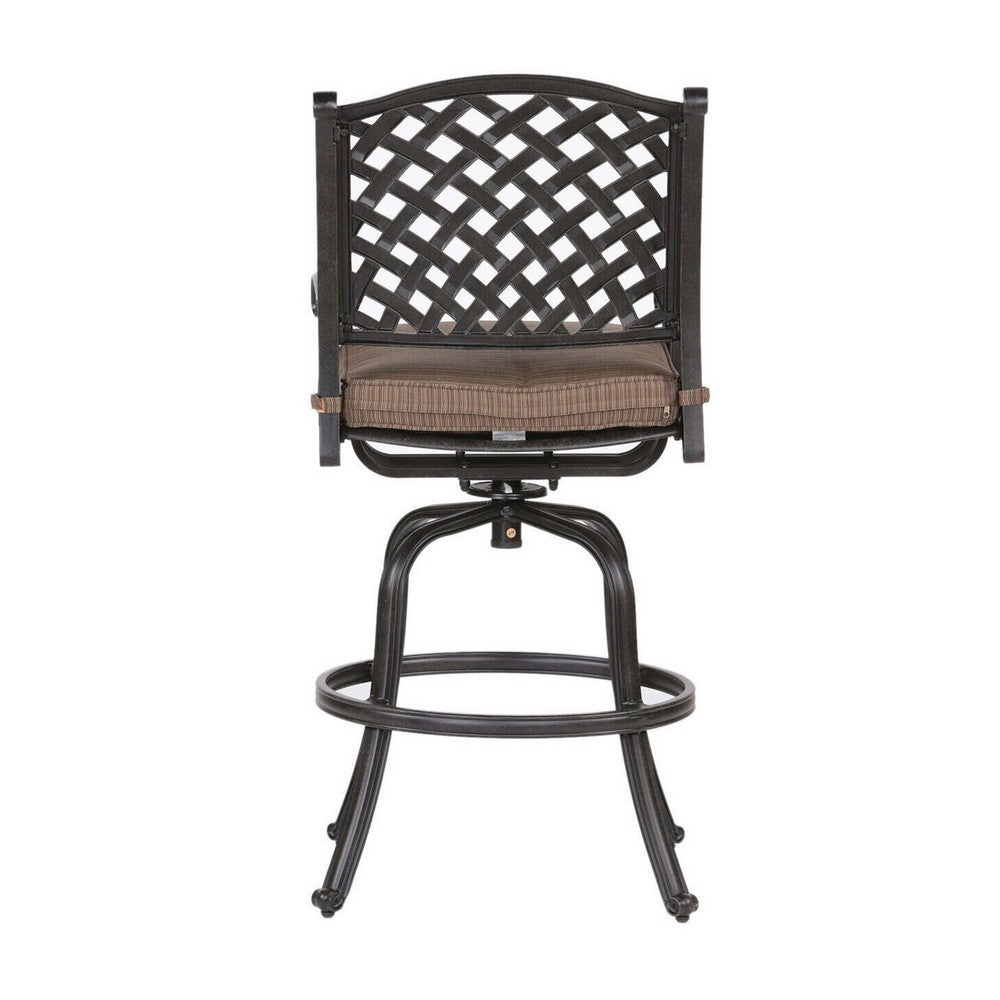 49 Inch Zoe Swivel Outdoor Bar Stool, Set of 2, Black and Brown - BM272439
