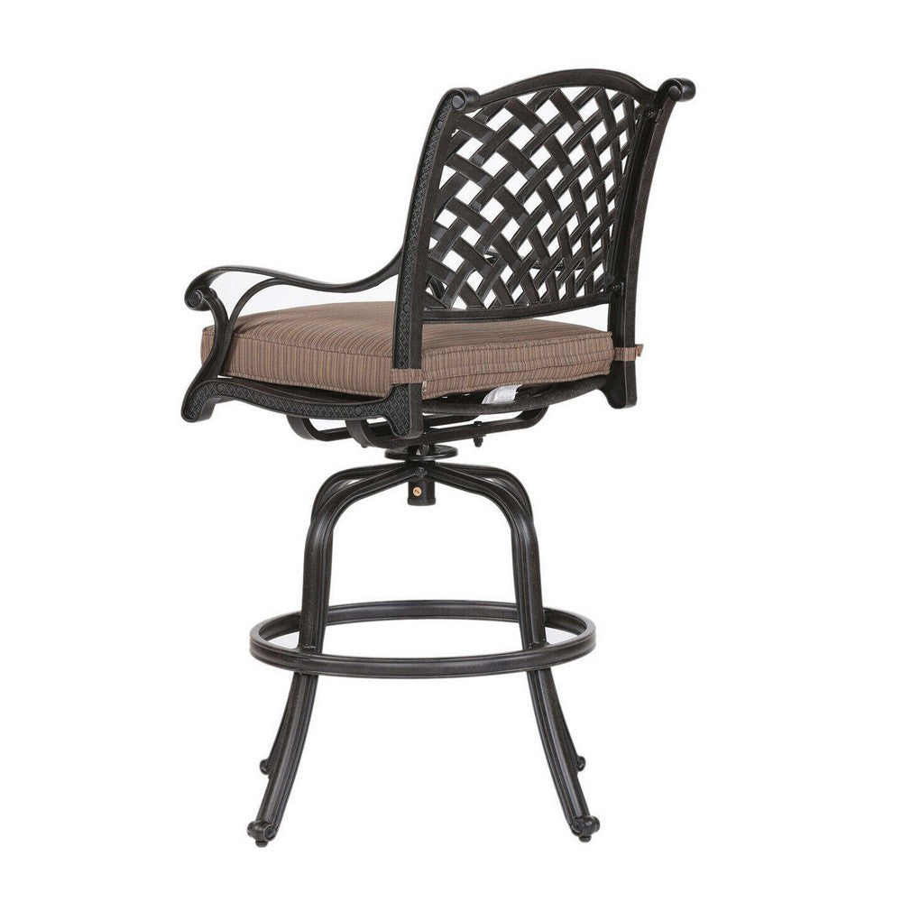 49 Inch Zoe Swivel Outdoor Bar Stool, Set of 2, Black and Brown - BM272439