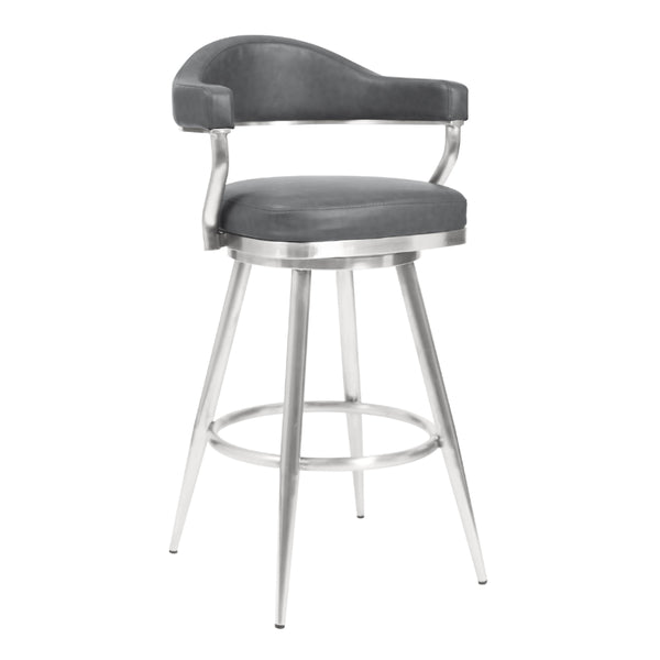 26 Inch Vegan Faux Leather Metal Counter Stool, Gray, Silver - BM272497