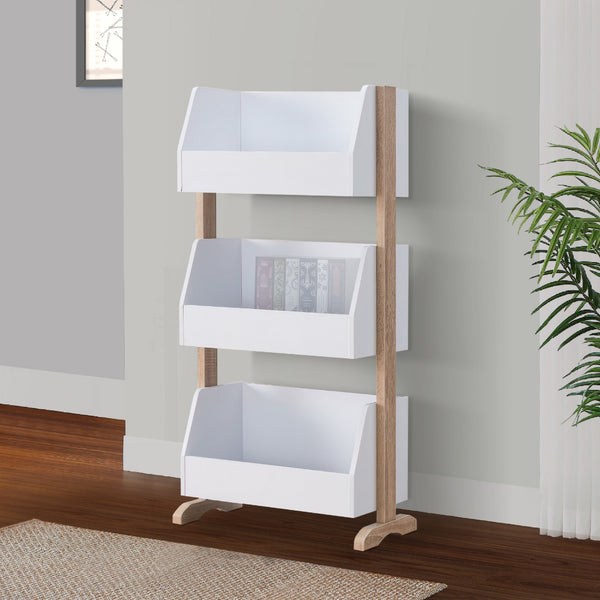 47 Inch Storage Cabinet with 3 Bookcase Shelves, White and Brown - BM273013