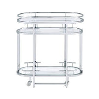 16 Inch Curved 2 Tier Serving Bar Cart with Tempered Glass Shelves, Silver - BM273224