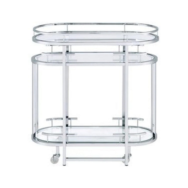 16 Inch Curved 2 Tier Serving Bar Cart with Tempered Glass Shelves, Silver - BM273224