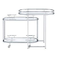 16 Inch Curved 2 Tier Serving Bar Cart with Tempered Glass Shelves, Silver - BM273224