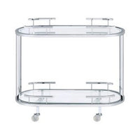 16 Inch Curved 2 Tier Serving Bar Cart with Tempered Glass Shelves, Silver - BM273224