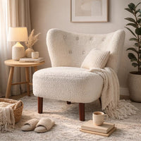 34 Inch Modern Tufted Wingback Accent Chair, Teddy Sherpa Fabric, White - BM273226