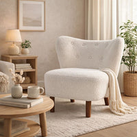 34 Inch Modern Tufted Wingback Accent Chair, Teddy Sherpa Fabric, White - BM273226