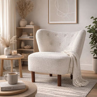 34 Inch Modern Tufted Wingback Accent Chair, Teddy Sherpa Fabric, White - BM273226