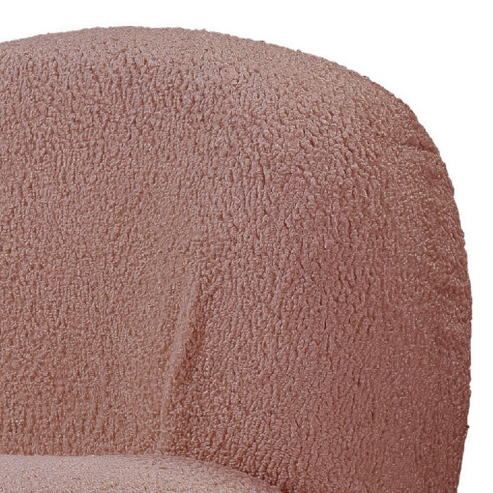 27 Inch Teddy Sherpa Fabric Curved Accent Chair, Swivel Function, Pink - BM273228
