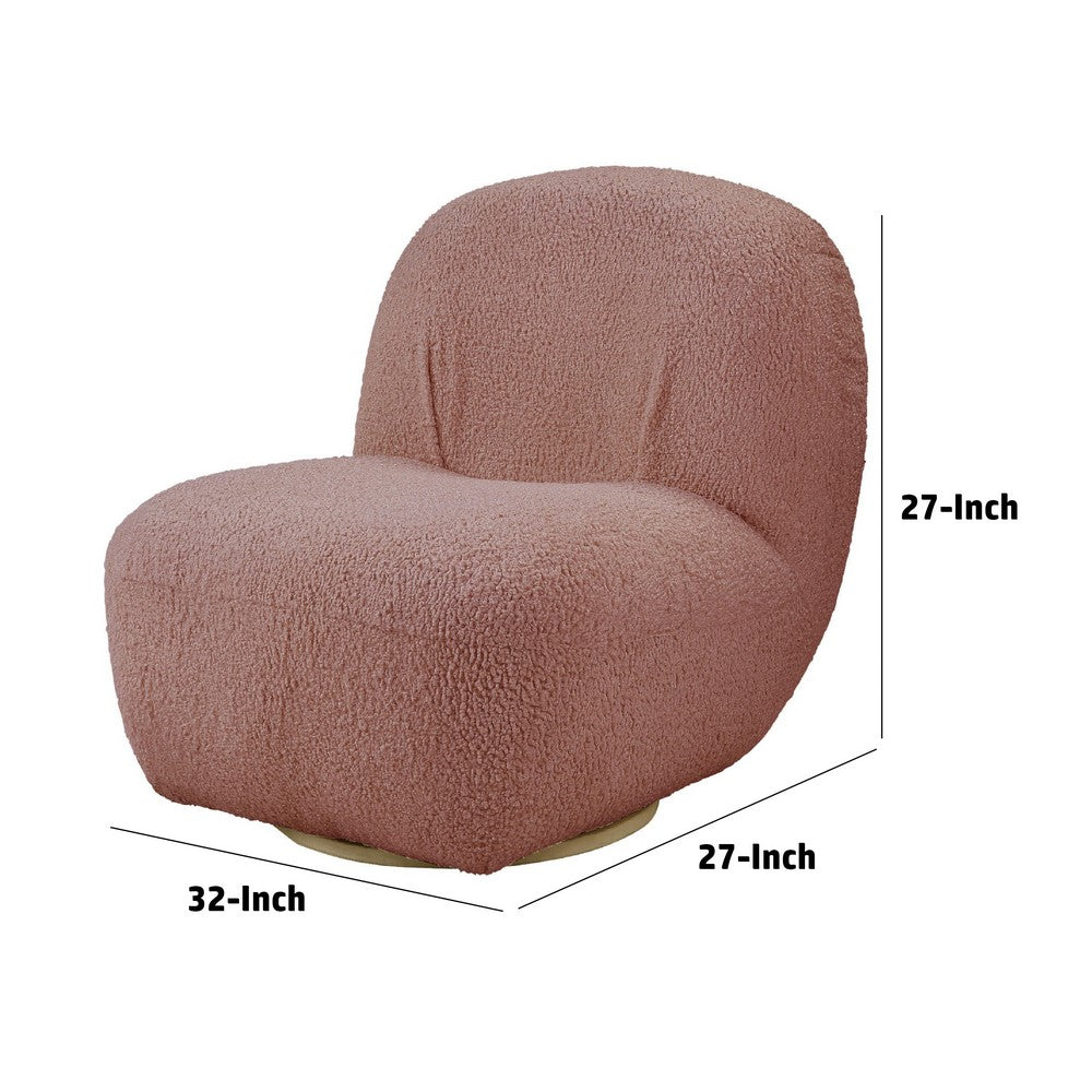 27 Inch Teddy Sherpa Fabric Curved Accent Chair, Swivel Function, Pink - BM273228