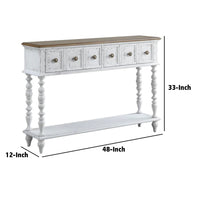 48 Inch 2 Drawer Console Table, Turned Legs, Distressed White - BM273237