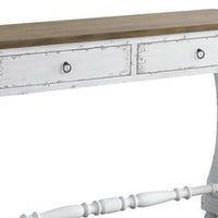 48 Inch 2 Drawer Console Table, Ring Metal Handles, Distressed White - BM273238