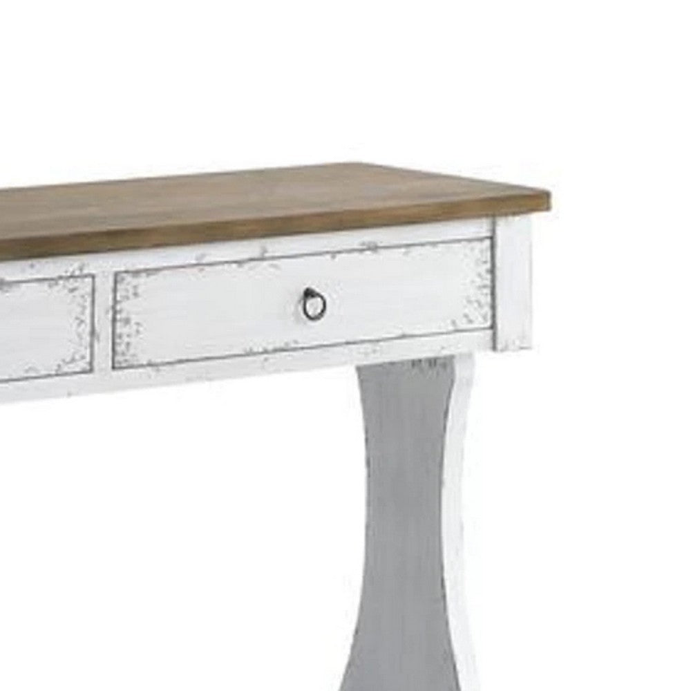 48 Inch 2 Drawer Console Table, Ring Metal Handles, Distressed White - BM273238