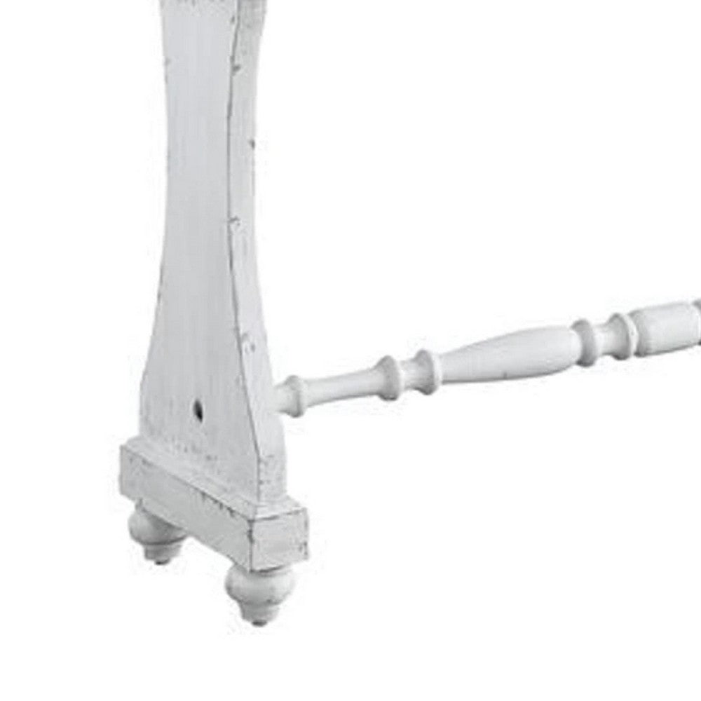 48 Inch 2 Drawer Console Table, Ring Metal Handles, Distressed White - BM273238