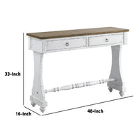 48 Inch 2 Drawer Console Table, Ring Metal Handles, Distressed White - BM273238