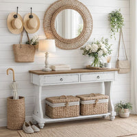 48 Inch 2 Drawer Console Table, Ring Metal Handles, Distressed White - BM273238