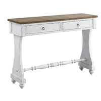 48 Inch 2 Drawer Console Table, Ring Metal Handles, Distressed White - BM273238