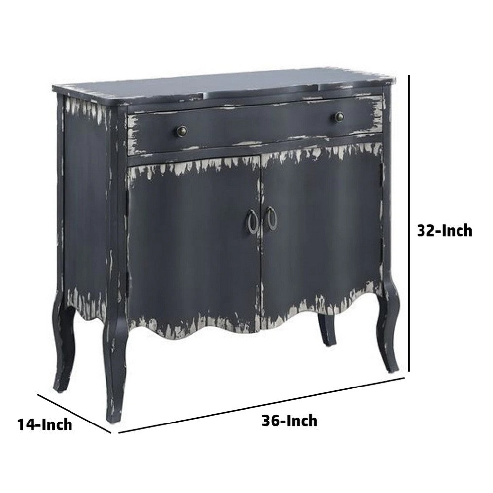 36 Inch 2 Door Console Sideboard Cabinet, Shelf, Drawer, Antique Gray - BM273244