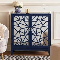 33 Inch 2 Door Mirrored Console Sideboard Cabinet with Shelf, Blue - BM273245
