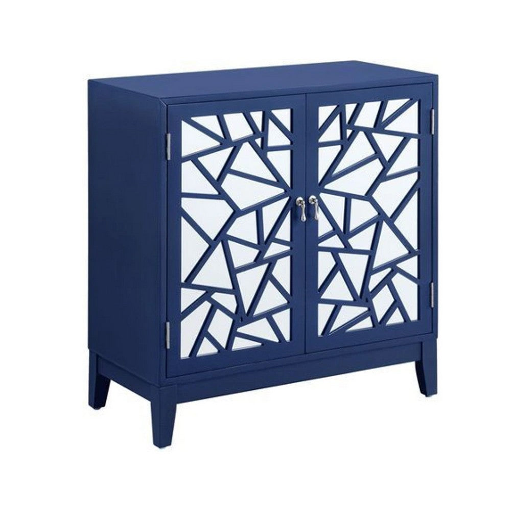 33 Inch 2 Door Mirrored Console Sideboard Cabinet with Shelf, Blue - BM273245
