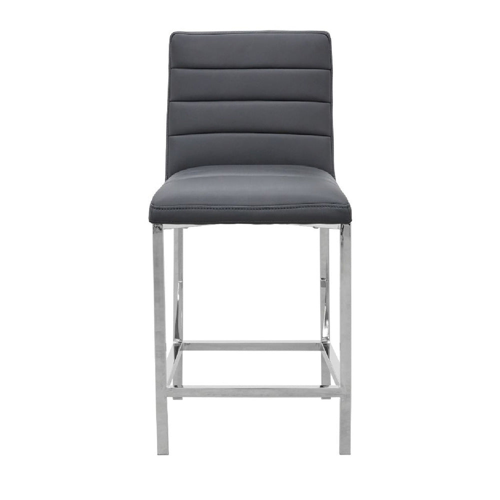 Eun 26 Inch Faux Leather Counter Stool, Chrome Legs, Set of 2, Dark Gray - BM273683