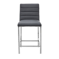 Eun 26 Inch Faux Leather Counter Stool, Chrome Legs, Set of 2, Dark Gray - BM273683
