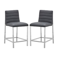 Eun 26 Inch Faux Leather Counter Stool, Chrome Legs, Set of 2, Dark Gray - BM273683